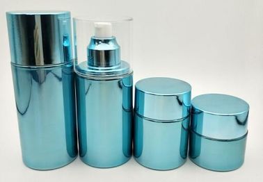 Las botellas poner crema cosméticas de cristal azules/la botella recargable de la bomba modificaron el logotipo y el color para requisitos particulares