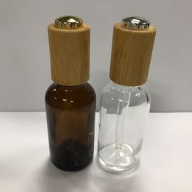 Botellas de cristal del dropper, OEM de madera de la botella del cuidado de piel del cuello de 30ml Amber Essential Oil Bottle With