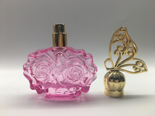 casquillo de cristal de la mariposa de Rose Shape Pink Color With de la botella de perfume de 30ml 50ml