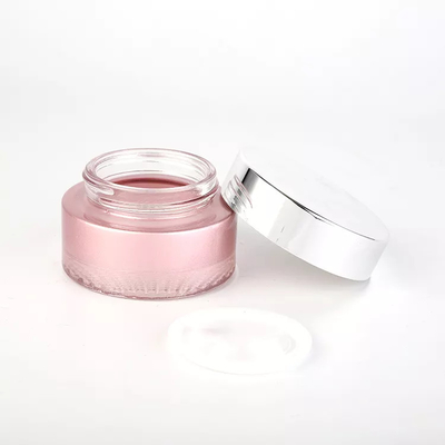 Tornillo cosmético de cristal de la plata del tarro 50g de la pintura rosada del color encima del casquillo para la crema del cuidado de piel