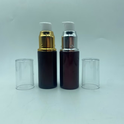 Botella de loción de vidrio 15ml Botella de suero rojo oscuro con oro brillante / Pump de plata Loción para los ojos Botella de bomba Botella de cosmética botella OEM