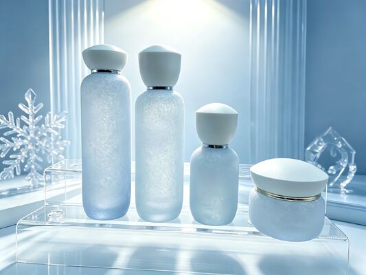 Botellas y frascos de vidrio congelado de primera calidad con bomba / spray y tapas blancas, patrón de grietas para cosméticos, crema facial, loción, suero, tóner, cuidado de la piel, 120ml/100ml/40ml/50g/30g