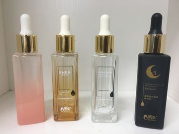 botellas de aceite esencial de cristal de la botella del dropper del cuadrado 40ml con el cuello de Alumite para el cuidado de piel