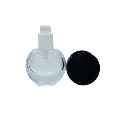 Botella de vidrio redonda de base de 30 ml personalizable con fondo grueso, primer de maquillaje y botella de suero para productos cosméticos
