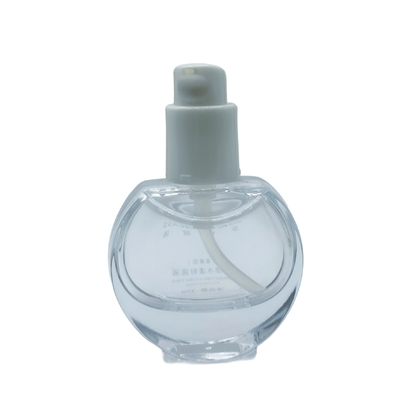 Botella de vidrio redonda de base de 30 ml personalizable con fondo grueso, primer de maquillaje y botella de suero para productos cosméticos