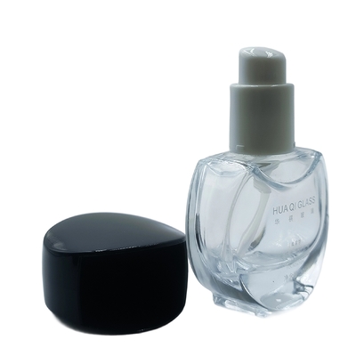 Botella de vidrio redonda de base de 30 ml personalizable con fondo grueso, primer de maquillaje y botella de suero para productos cosméticos