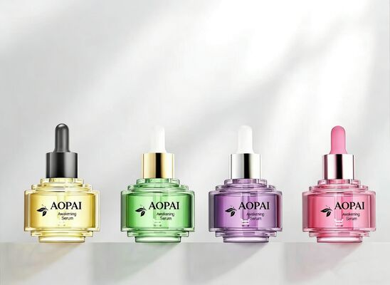 Botella cuentagotas de vidrio de dos tonos de lujo de 30 ml Nuevo diseño elegante y mejorado para botella de aceite de esencia para el cuidado de la piel