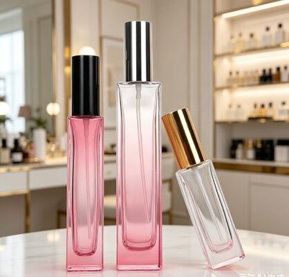 Botella de vidrio con atomizador de tapa roscada para cosméticos de 5 ml y 10 ml, botella de vidrio recargable portátil para perfume
