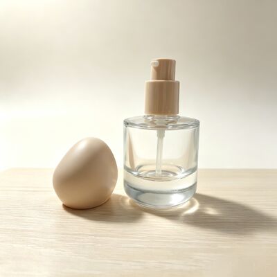 Botella de vidrio de fondo de lujo de 30 ml Fondo grueso, redondo, fondo plano, hombro plano, forma especial, tapa, fundamento líquido, recipiente de vidrio